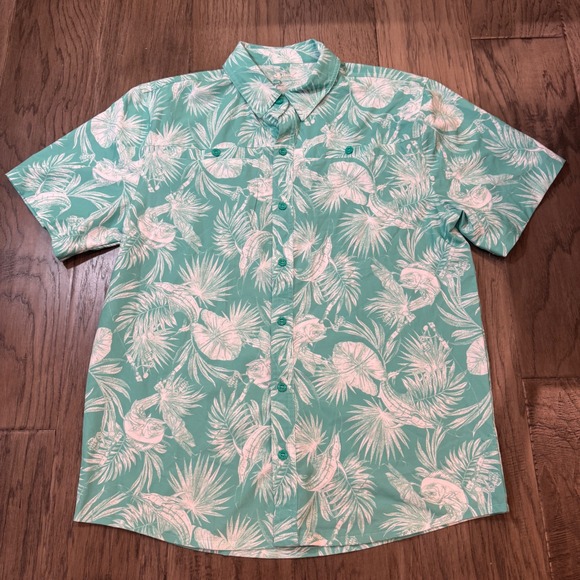 Silver Bait Mens Medium Fishing Shirt Short Sleeve Tropical Floral Button Up - Picture 1 of 7